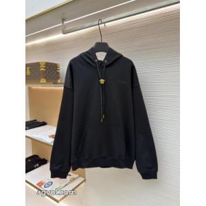 VERSACEピュアカラーキャップアルファベット刺繍長袖パーカー