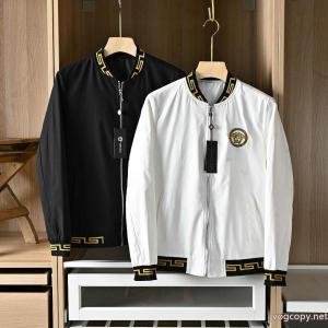 VERSACEの秋の新作金糸刺繍野球襟薄手のスリムコート