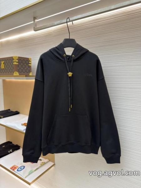 VERSACEピュアカラーキャップアルファベット刺繍長袖パーカー 0